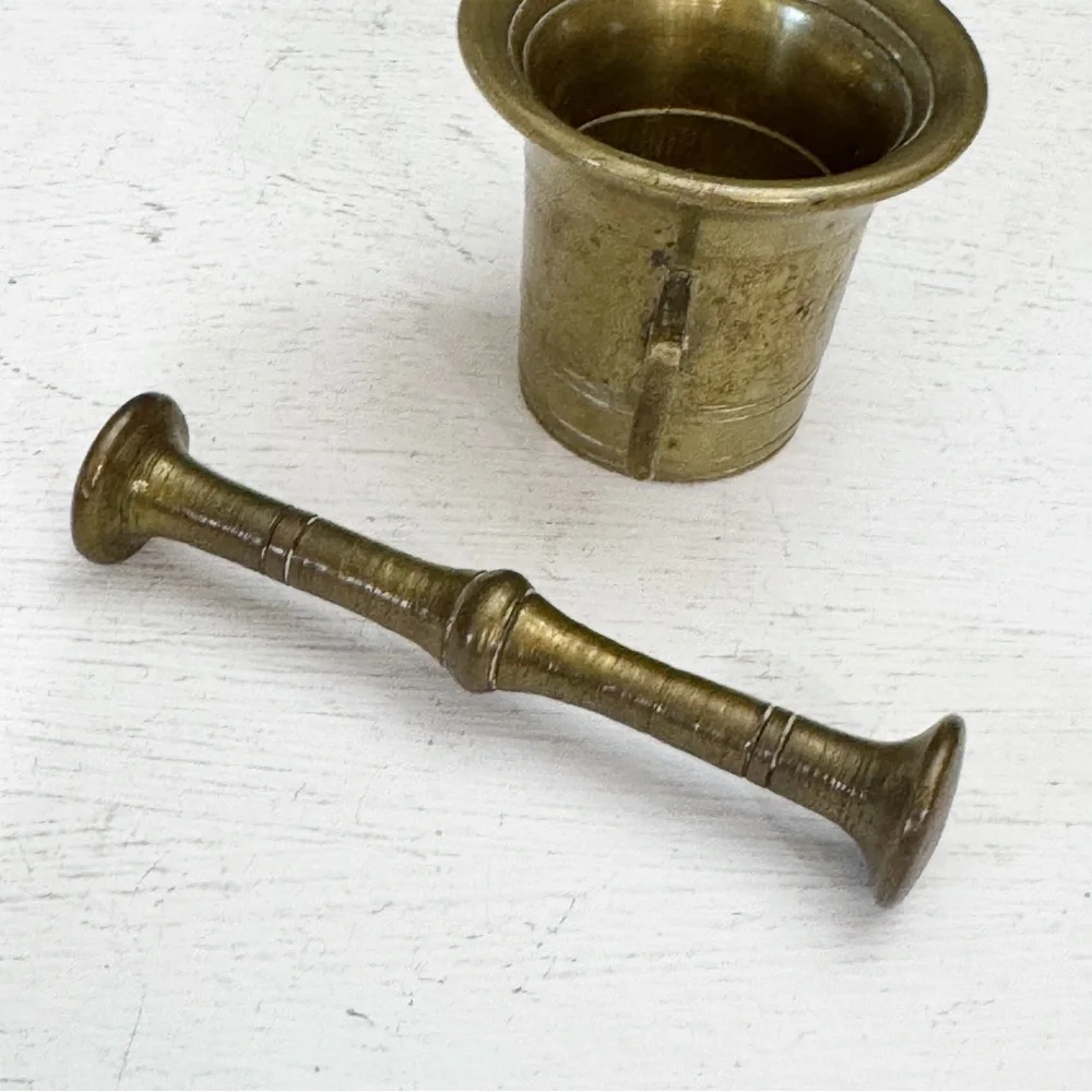 Antique Brass Mortar & Pestle Pharmacy Apothecary Heavy Great Patina - Picture 5 of 12